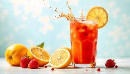Refreshing citrus berry juice with lemon and strawberry splash. 