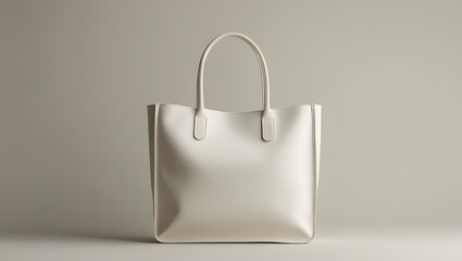 Elegance in Simplicity: Isolated White Leather Tote Bag on Neutral Backdrop