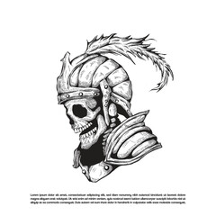 Dark art ancient spartan army vector, full armor gladiator skeleton illustration
