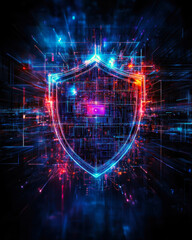 A vibrant digital artwork depicting a shield, symbolizing cybersecurity.