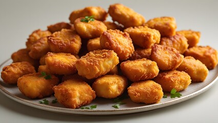Pile of golden, crunchy chicken nuggets, ready to enjoy by everyone