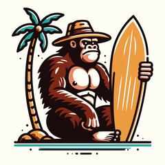 Tropical Surfing Gorilla Mascot Logo Vector for Surf, Beach, and Adventure Branding