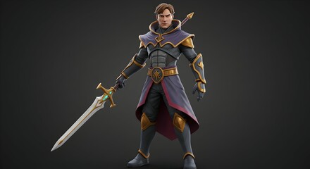 Obraz premium Fantasy Knight 3d Render Majestic Warrior with Sword