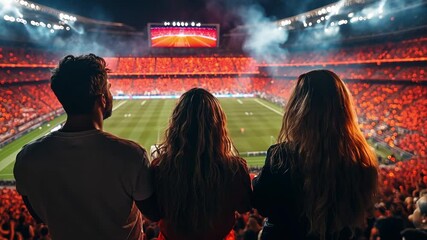 Spectators Observing Game: A captivating shot captures the atmosphere of a lively sporting event as spectators are absorbed with the excitement on the field, focusing on the heart of the action.