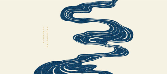 Luxury oriental river background vector. Chinese and Japanese wallpaper pattern design of sea wave, line art. Design illustration for decoration, wall decor, banner, interior. © babeer