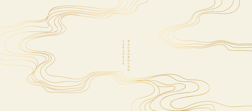 Luxury oriental river background vector. Chinese and Japanese wallpaper pattern design of sea wave, line art. Design illustration for decoration, wall decor, banner, interior.
