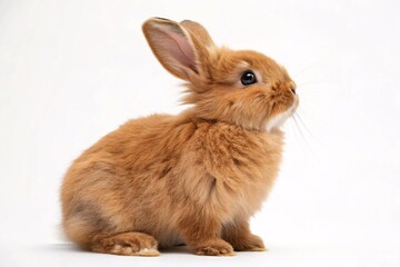 Fototapeta premium Brown Rabbit Peeking Over White Surface with Bright Eyes. easter bunny.