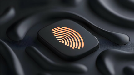 Abstract Fingerprint Icon on Dark Wavy Background