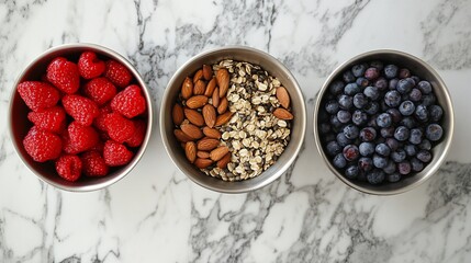 Healthy Breakfast Bowls with Raspberries Blueberries Almonds and Granola