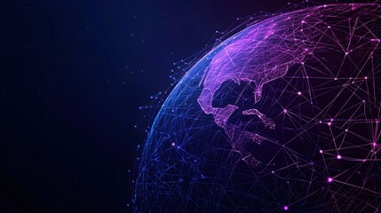 Naklejka premium Digital Globe with Network Connections and Neon Lights Effect