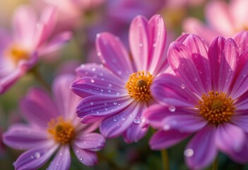 Obraz premium Beautiful Pink Flowers Dew Drops Nature Photography Spring Blossom soft bloom plant image macro 