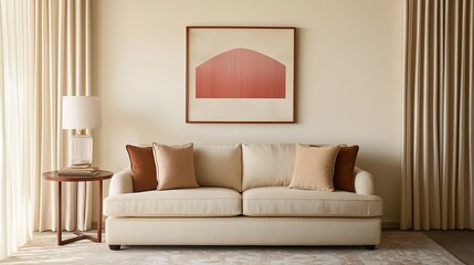 Sunlit cozy luxury home living room warm atmosphere interior design gigapixel standard scale