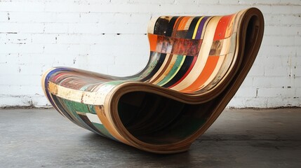 Unique Chair Constructed from Recycled Skateboards in Modern Studio