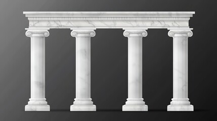 Naklejka premium Ancient Marble Columns with Classical Greek or Roman Architectural Design, Vintage Facade Detail on Transparent Background