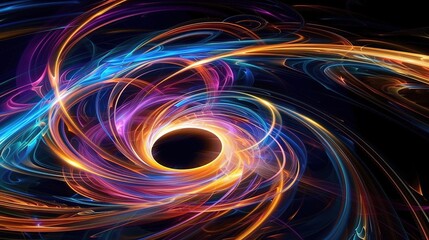 Black hole, colorful swirls of light in the center of space.