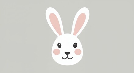 Obraz premium Cute Easter Bunny Illustration with Pink Cheeks and Ears on Grey Background