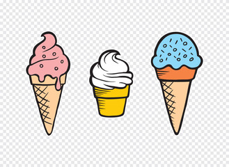 Vintage Ice Cream on transparent background. Template for cafe,restaurant or art works.