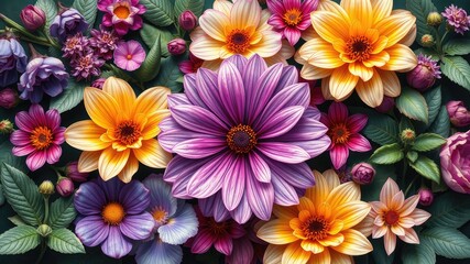 Obraz premium Floral decoration images, Pink and yellow flowers, Beautiful Floral Background with Mixed Spring Flowers