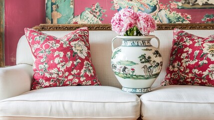 Elegant vintage animal figurines in a rustic living room floral decor cozy environment artistic viewpoint