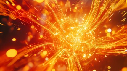 Abstract orange energy sphere with flowing particles and light trails