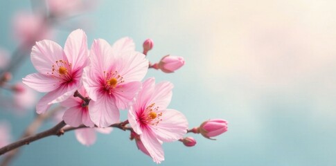 Obraz premium Subtle pastel blossoms, soft watercolor effect, backdrop, design, flower