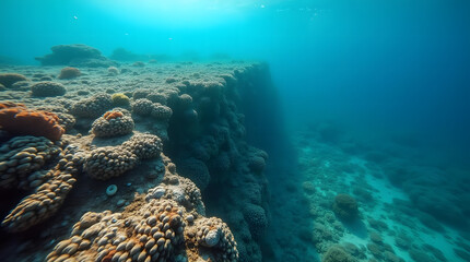 Naklejka premium Coral Reef Underwater Landscape with Turquoise Water