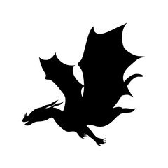 Silhouette of Black Dragon. Flat Vector Illustration.