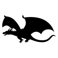Silhouette of Black Dragon. Flat Vector Illustration.