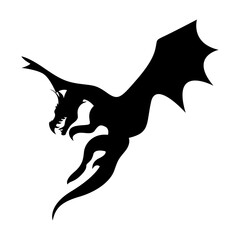 Silhouette of Black Dragon. Flat Vector Illustration.