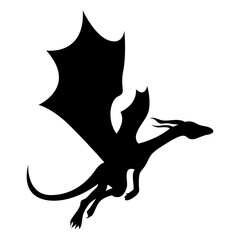 Silhouette of Black Dragon. Flat Vector Illustration.