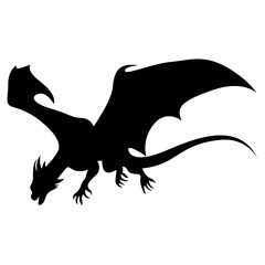 Silhouette of Black Dragon. Flat Vector Illustration.