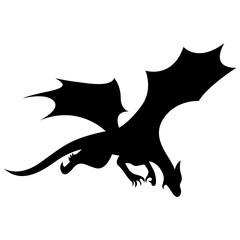Silhouette of Black Dragon. Flat Vector Illustration.