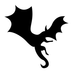 Silhouette of Black Dragon. Flat Vector Illustration.
