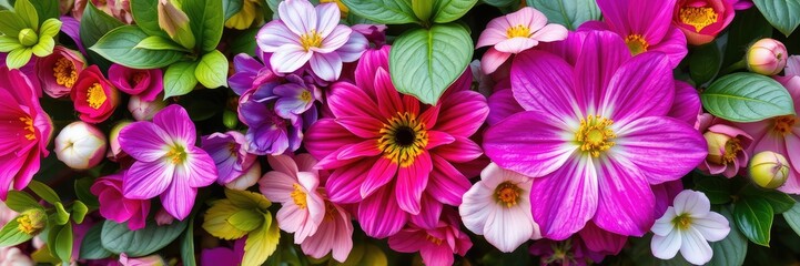Obraz premium Floral decoration images, Pink and yellow flowers, Beautiful Floral Background with Mixed Spring Flowers