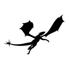 Silhouette of Black Dragon. Flat Vector Illustration.