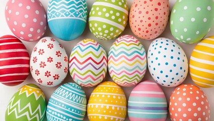 Obraz premium Easter Eggs with Patterns in a Festive Arrangement.