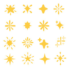 Set of Hand Drawn Sparkle and Starburst Doodle Style Vector Collection