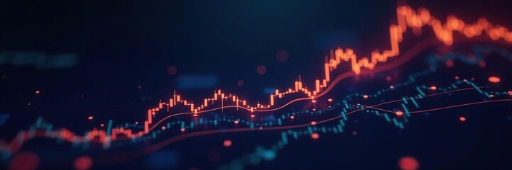 Digital financial chart with glowing lines and data visualization on a dark background,  glowing,  analytics