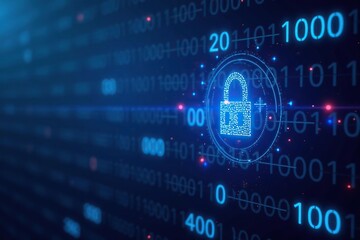 Digital cybersecurity concept with fast internet speeds and binary code on blue background,  internet protection,  network security