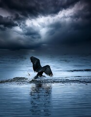 Obraz premium Defying the Tempest: A Bird's Moment of Flight