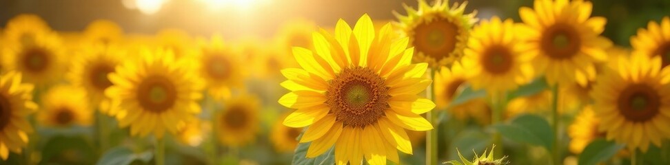 Obraz premium Sunlit sunflowers, cheerful bunch, rustic feel, floral, sunflowers