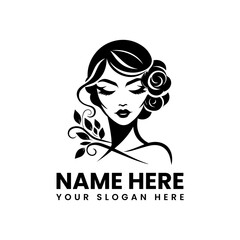 Detailed woman portrait with floral and droplet elements. Classic beauty motif