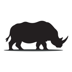 rhino animal silhouette, wildlife black rhino vector, african safari rhinoceros illustration