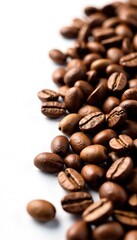Fototapeta premium Fresh coffee beans isolated on a clean white background, close-up, white