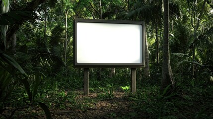 Fototapeta premium Blank billboard frame on green grass for outdoor advertisement
