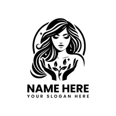 Monochrome woman face with floral accents. Artistic beauty illustration