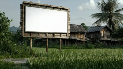 Obraz premium Large blank outdoor advertising billboards stand empty on the grass and road under the sky, offering commercial space for your marketing message