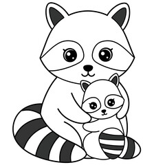 Cute Raccoon Mom and Baby, Adorable Cartoon Raccoon Vector, Motherhood Wildlife Illustration