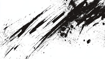 Dynamic black ink splatter on white background