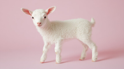 Fototapeta premium cute lamb on pink background